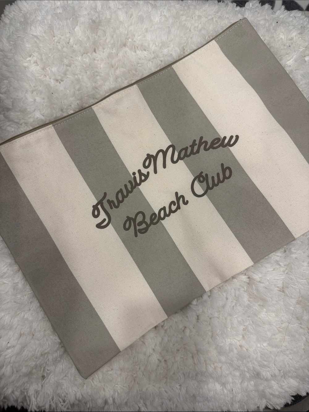 Travis Mathew Striped Canvas Beach Club Pouch in Cream and Gray